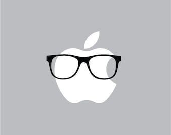 Hipster Glasses - Mac Apple Logo Cover Laptop Vinyl Decal Sticker Macbook Unique Face Aviator Round Style Funny