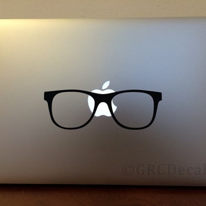 Hipster Glasses - Mac Apple Logo Cover Laptop Vinyl Decal Sticker Macbook Decal Unique Face Aviator Round Style Funny
