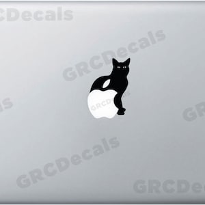 Cat Behind Apple - Mac Apple Logo Cover Laptop Vinyl Decal Sticker Macbook Unique Kitten Puppy Perch