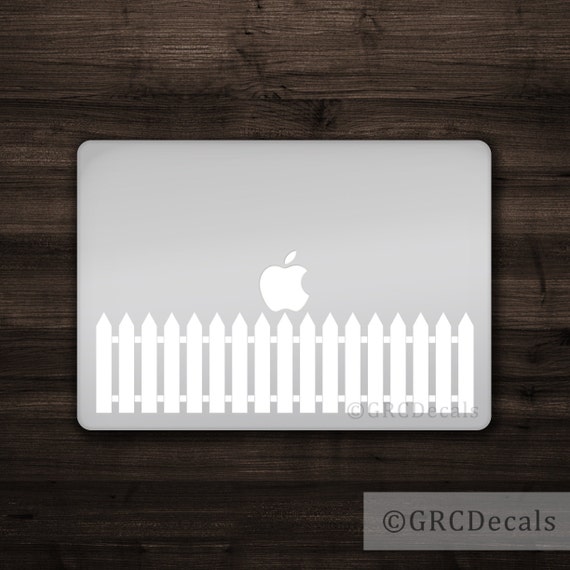 white picket fence mac apple logo cover laptop vinyl decal | etsy