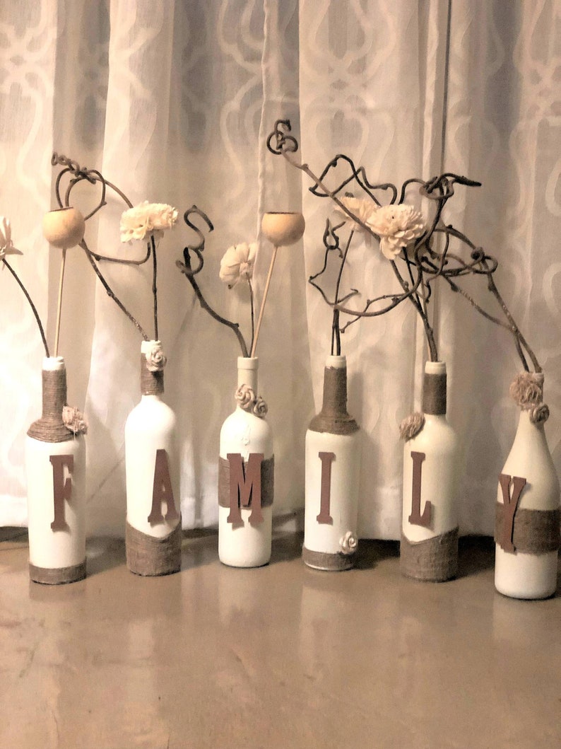 Painted Bottles Twine Wrapped Home Decor Customized Wine Etsy