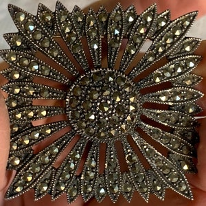 Vintage Sterling Silver Marcasite Square Delicate Brooch