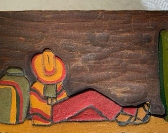 Vintage Mexican 1940S/50S Handmade Sleepy Man Wooden Box