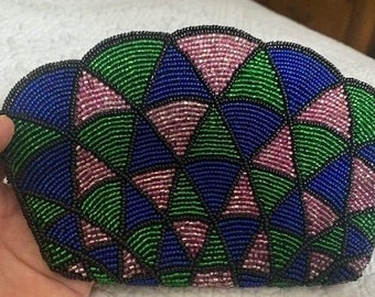 Vintage Neiman Marcus All Beaded Small Clutch, Cosmetic Or Change Purse