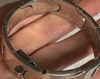 Vintage Mexican Sterling Signed Heavy Link Bracelet With Saftey Chain