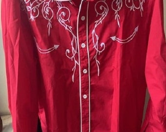 Southwest Red And White Embroidered Western Unisex Cowboy Shirt