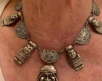 Vintage Sterling Silver (925) Signed Peruvian Bib Necklace