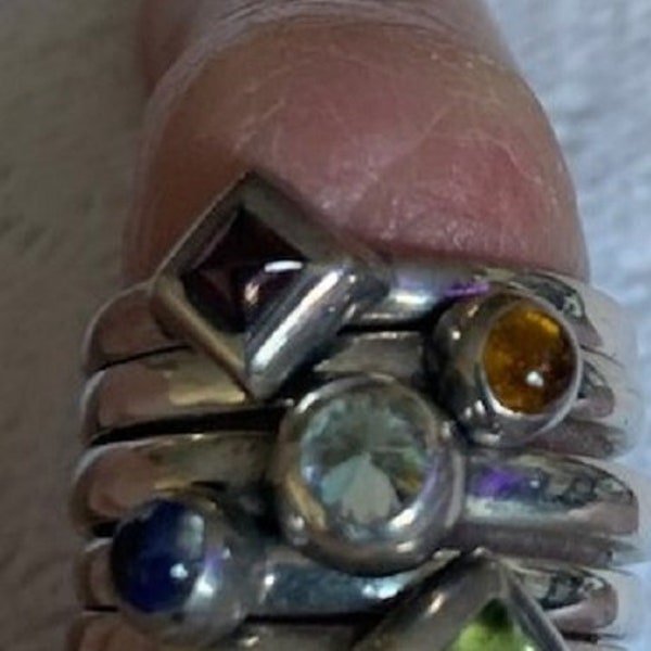 Vintage Margo Manhattan Sterling 5 Semi-Precious Stone Stacking Rings