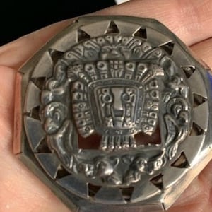Vintage Peruvian Sterling Silver Brooch And Pendant With Inca Imagery
