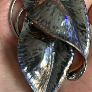 Vintage 1950S Sterling Silver Double Leaf Large Two Dimensional Brooch