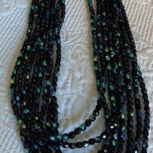 Vintage 1950&#39;S/60&#39;S Midnight Blue Iridescent Beaded Many Strand Necklace