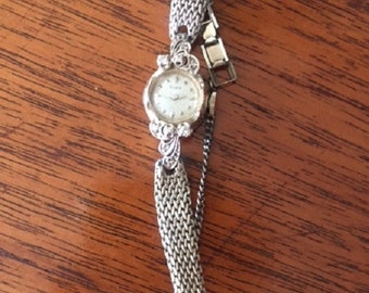 Vintage 1950's 14KT White  Gold and Diamond Elign Woman's Watch