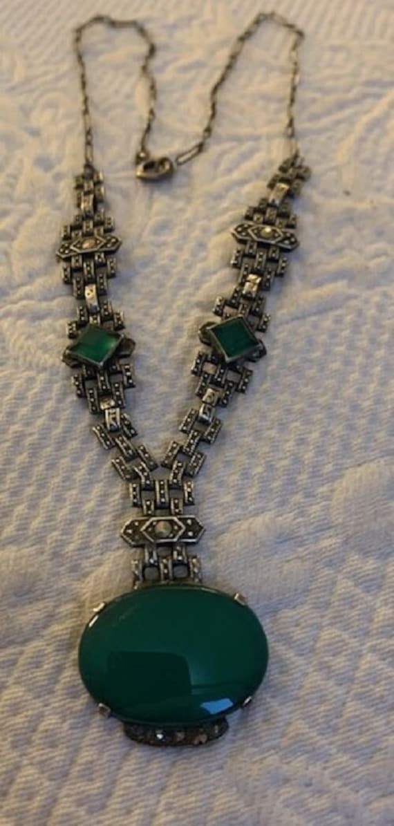 Vintage 1930S Sterling, Chrysoprase and Marcasite 