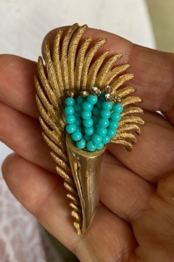 Vintage Har Gold Plated, Turquoise and Rhinestone 