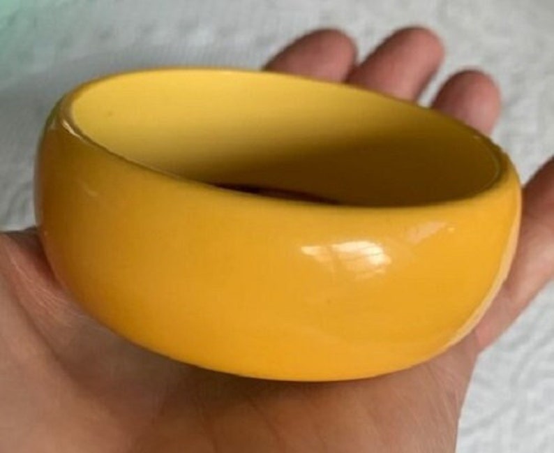 Vintage Wide Bright Yellow Tested Bakelite Bangle Bracelet image 1