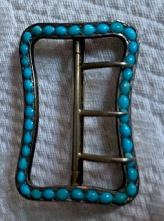 Antique Art Nouveau Small Turquoise Stone Belt Buc