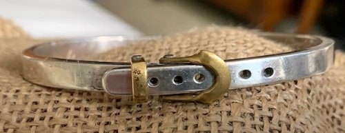 Vintage Mexican Sterling and Brass Belt Buckle Bangle Bracelet - Etsy