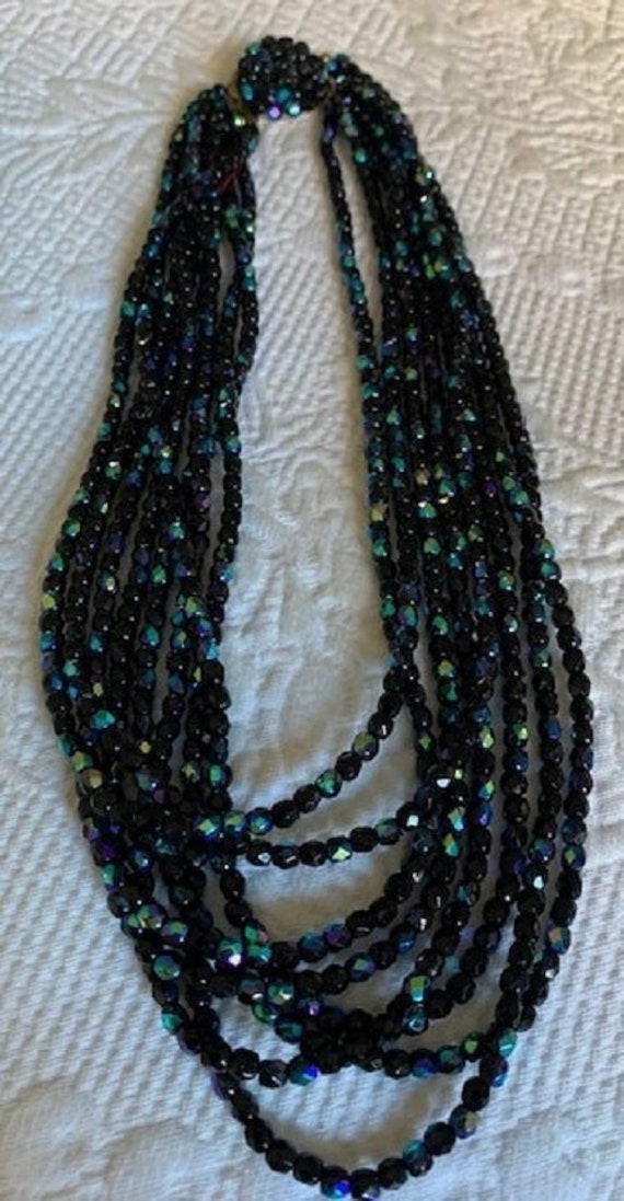 Vintage 1950'S/60'S Midnight Blue Iridescent Bead… - image 1