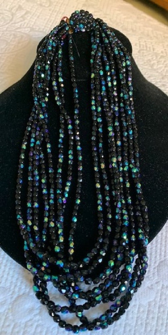 Vintage 1950'S/60'S Midnight Blue Iridescent Bead… - image 2