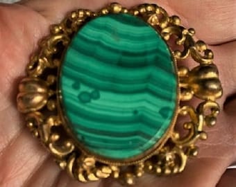 Vintage Early Malachite Russian Large Brooch