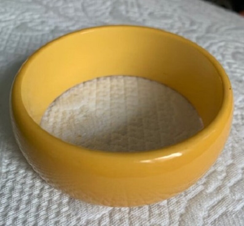 Vintage Wide Bright Yellow Tested Bakelite Bangle Bracelet image 3