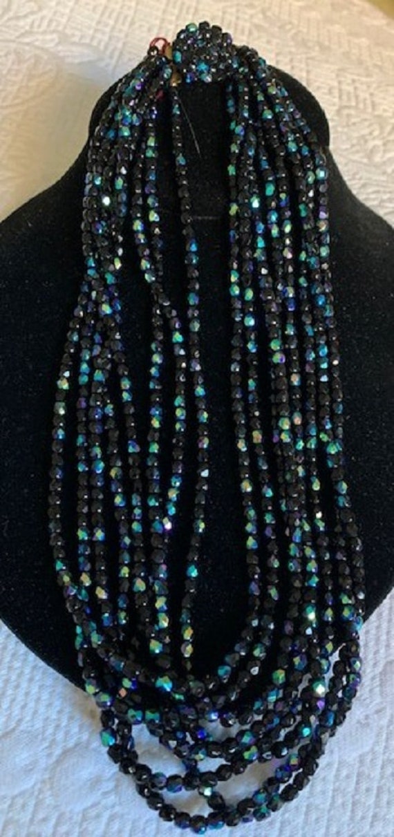 Vintage 1950'S/60'S Midnight Blue Iridescent Bead… - image 10