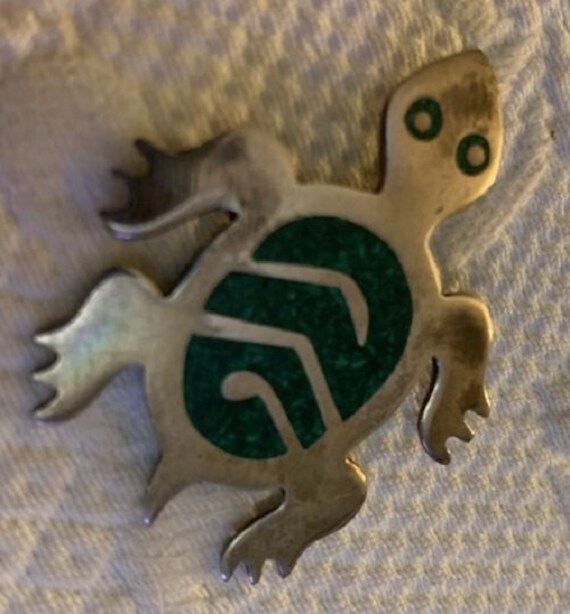 Vintage Mexican Sterling And Stone Turtle Brooch … - image 3