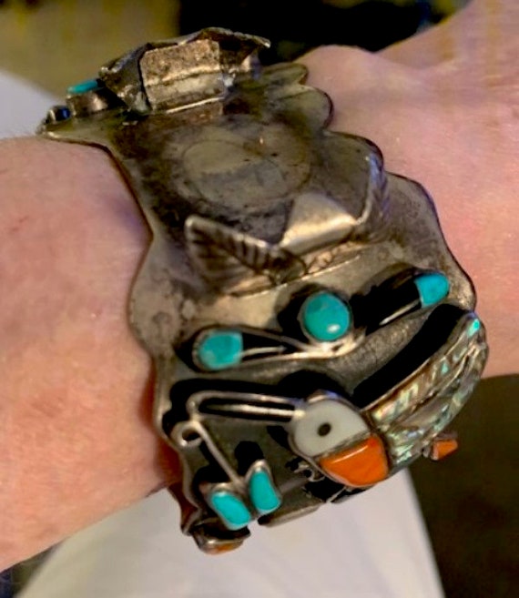 Vintage Wide Native American Sterling,turquoise,coral Signed  display picture 2