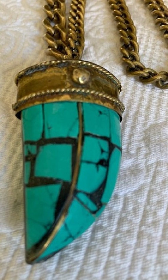 Vintage 1970'S or 80'S Large Turquoise Brass Toot… - image 7