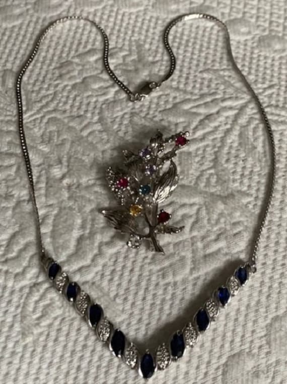 Vintage Sterling Blue Sapphire Necklace And Sterli