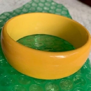 Vintage Wide Bright Yellow Tested Bakelite Bangle Bracelet image 5