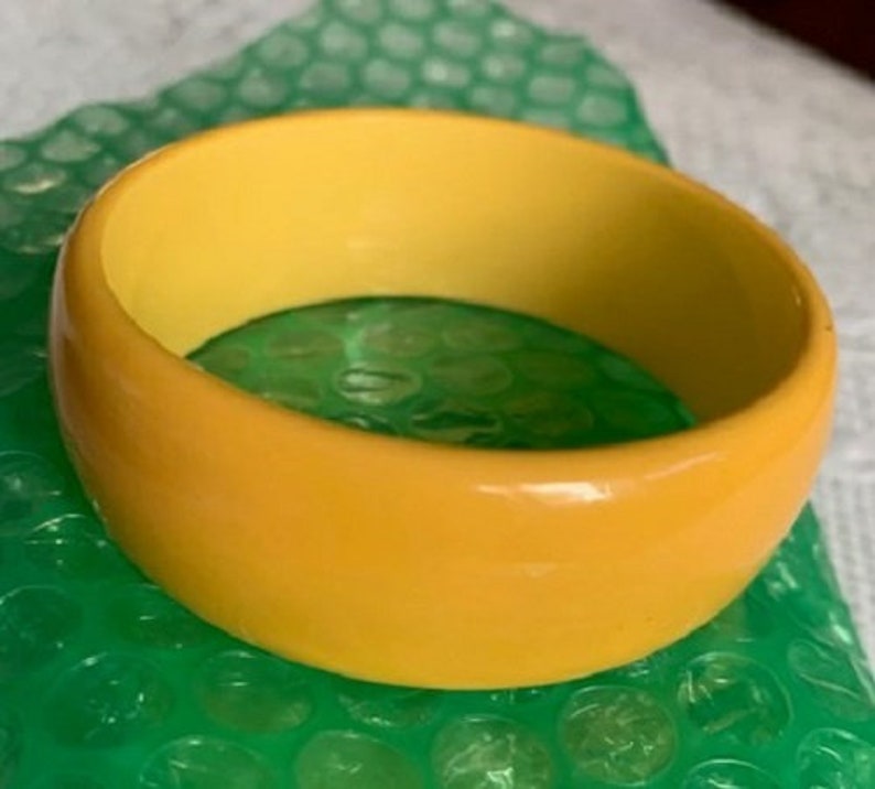 Vintage Wide Bright Yellow Tested Bakelite Bangle Bracelet image 5