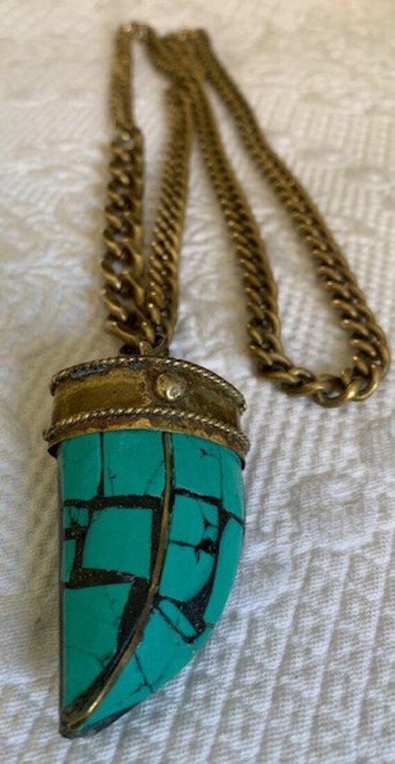 Vintage 1970'S or 80'S Large Turquoise Brass Toot… - image 5