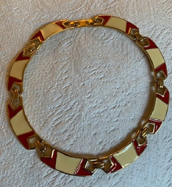 Vintage 1980'S Monet Red And Cream Enamel Gold Pl… - image 10