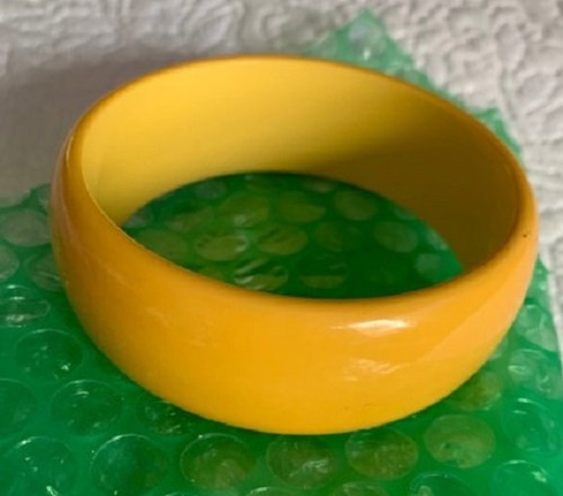 Vintage Wide Bright Yellow Tested Bakelite Bangle Bracelet image 10