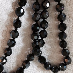 Vintage Large Black Faceted Hematite Opera Length Necklace