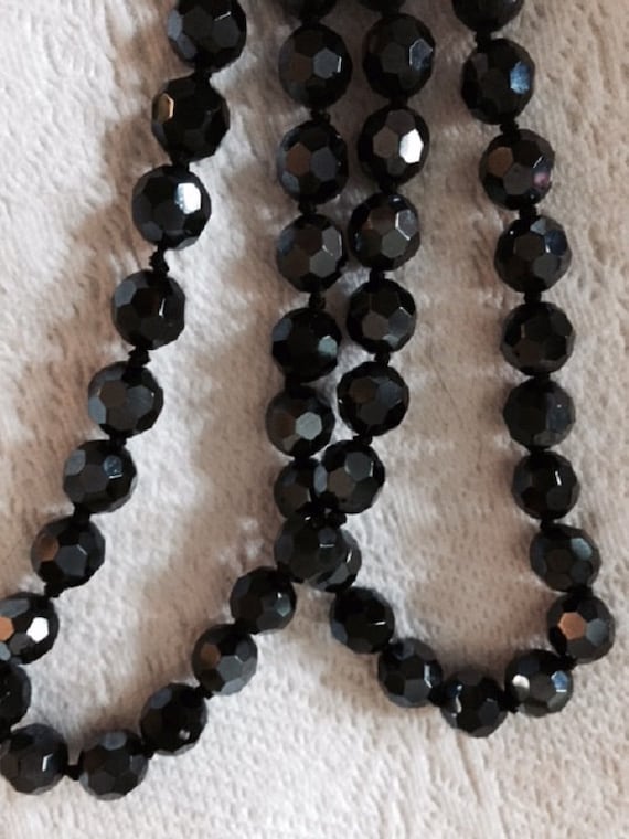 Vintage Large Black Faceted Hematite Opera Length 