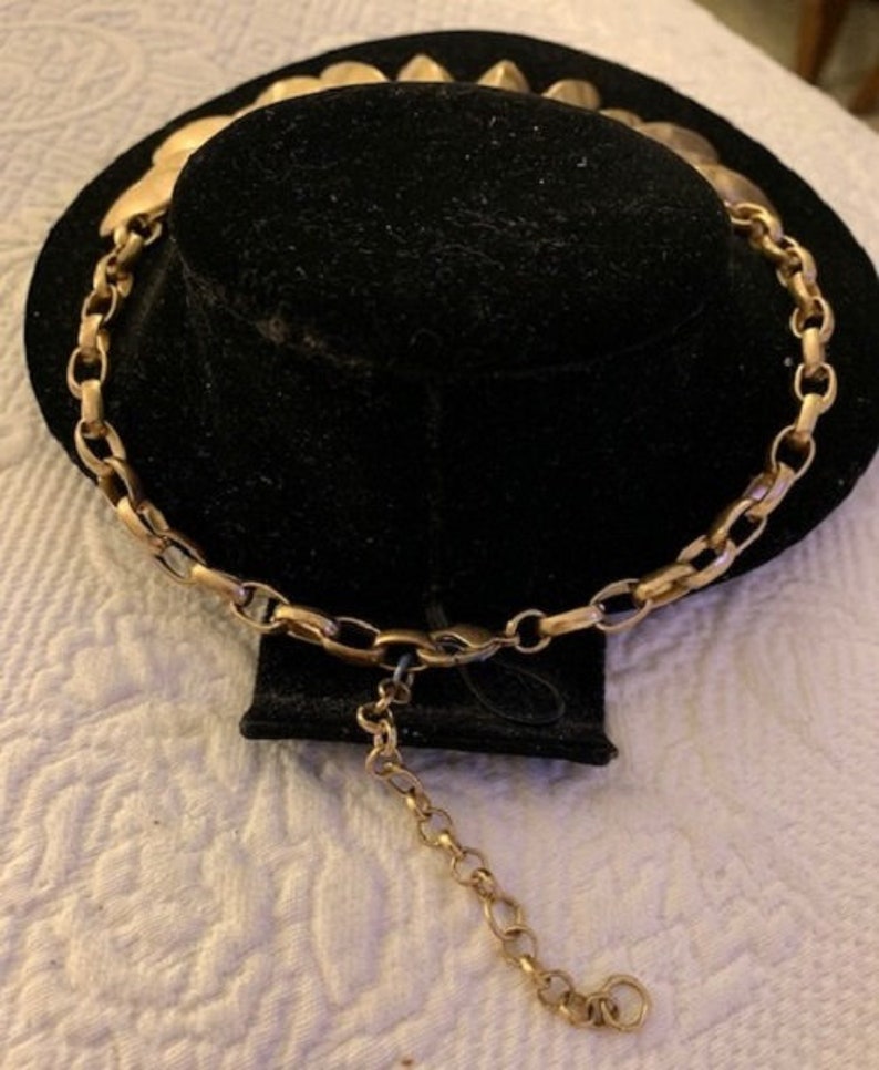 Vintage Brushed Gold Plated Deco Style Adjustable Chain Necklace