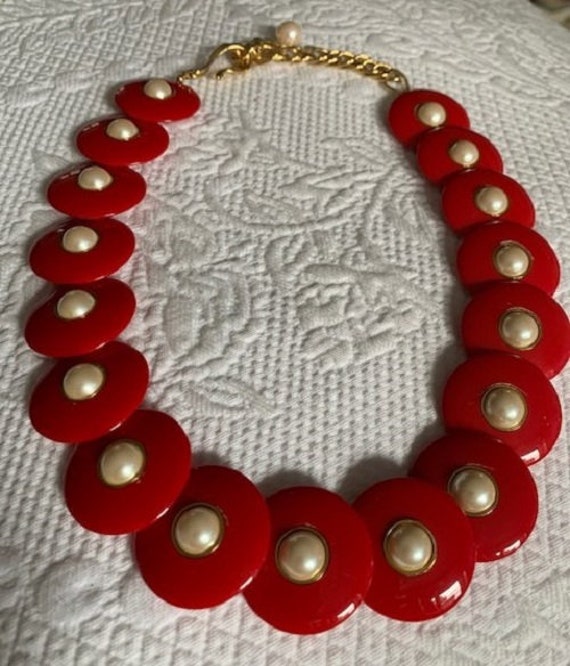 Vintage Bright Red Round Disc, Looks Like Bakelit… - image 1