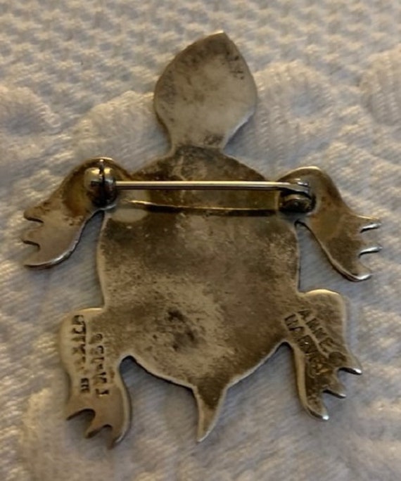Vintage Mexican Sterling And Stone Turtle Brooch … - image 5
