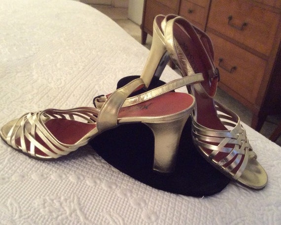 Vintage Pair Of Gold Leather Yves St. Laurent Stra