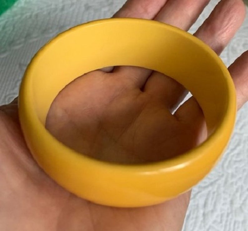 Vintage Wide Bright Yellow Tested Bakelite Bangle Bracelet image 2