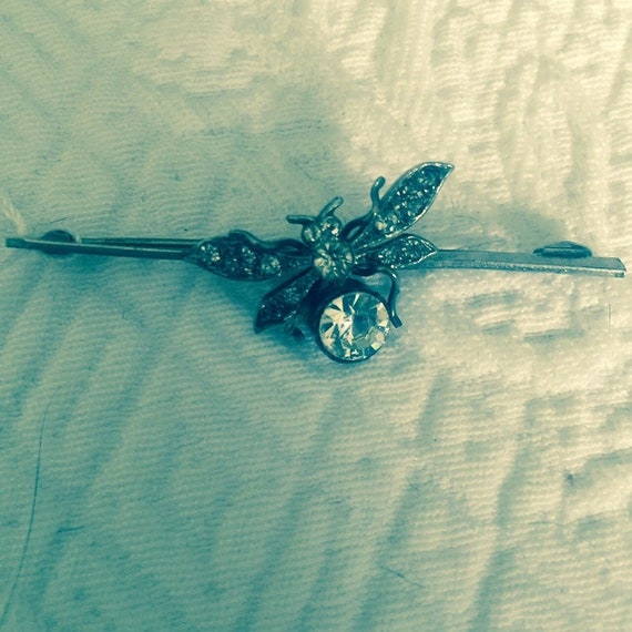 Antique Victorian Sterling & Rhinestone Fly Brooch