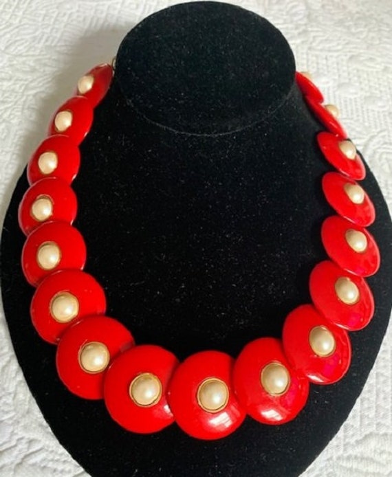 Vintage Bright Red Round Disc, Looks Like Bakelit… - image 7