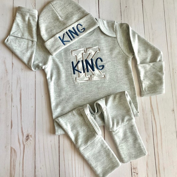 Baby Boy Coming Home Outfit Monogram Baby Hat Baby Boy Gift Baby Shower Gift Personalized Outfit Baby Boy Clothes Baby Boy Gift