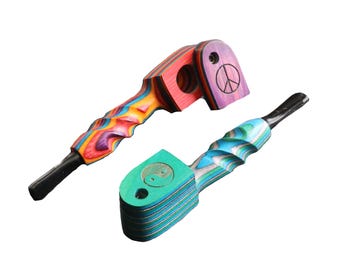 4.5&quot; Rainbow Wood Pipe-LAS44 RB ETCH- Decorative Unique Handcrafted Wood Pipe