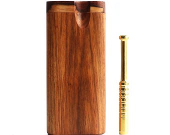 Brazilian Cherry Wood Dugout & Brass One Hitter Pipe-Snap Lock Lid
