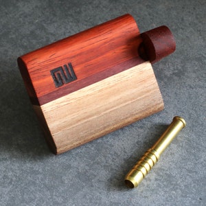 Tri Tone Wood Dugout by 3rd Grain-Brass One Hitter Pipe- Functional Art