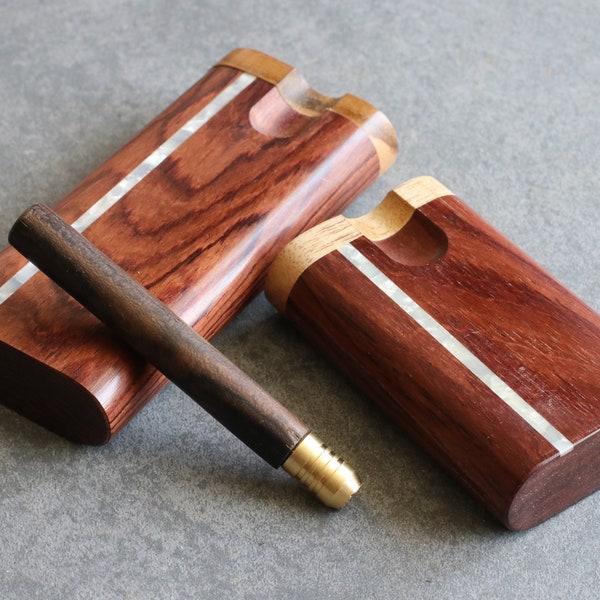 Honduras Wood Swivel Lid Dugout w/Pearl Inlay- Dugout & One Hitter Pipe-American Handcrafted Wood Dugout Stash Boxes