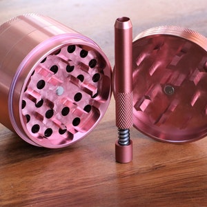 Pink Herb Grinder Set: 2.5&quot; Grinder & Spring Loaded One Hitter